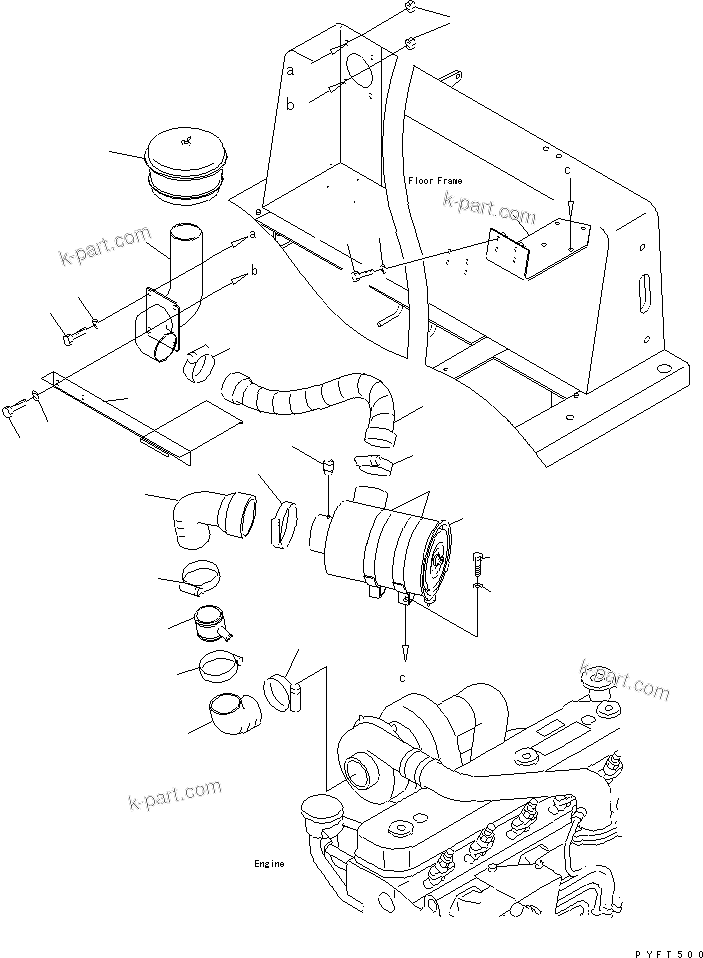 Parts diagram: AIR CLEANER WITH PRE CLEANER — FD135-7-OP S/N 6001-UP