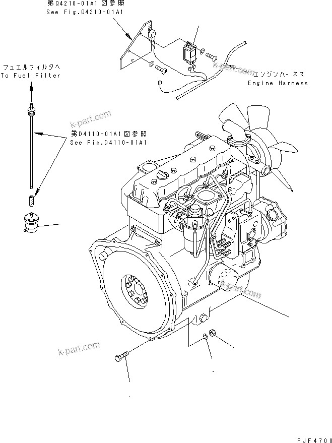 Parts diagram: ENGINE UNIT AND POWER TRAIN RELATED PARTS (DRY CLUTCH AND TORQUE CONVERTER SPEC.) — FD20H-25H-14 S/N 550001-UP
