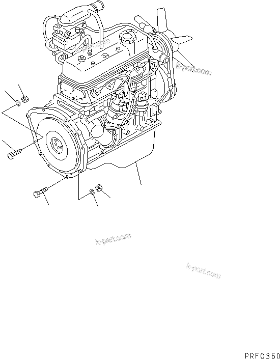 Parts diagram: ENGINE UNIT AND POWER TRAIN RELATED PARTS — FG18-16 S/N 600001-UP