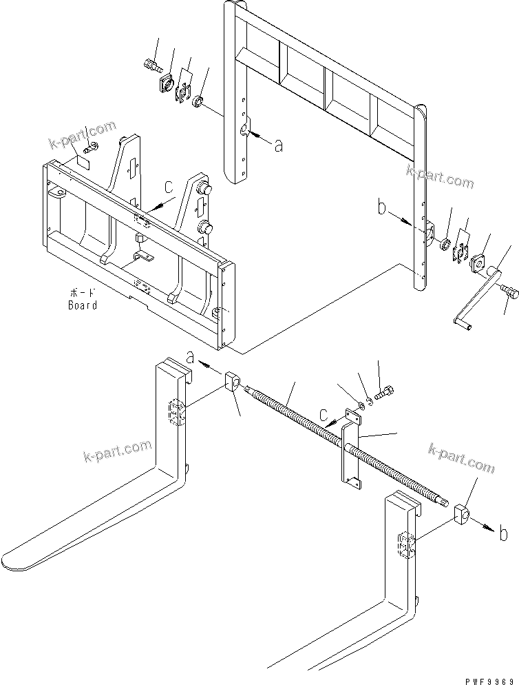 Parts diagram: FORK POSITIONER (MANUAL STROKE HOOK/HOOK TYPE) (SHAFT AND BLOCK) (WIDTH=1190MM) — FMM458-1 S/N 1001-UP