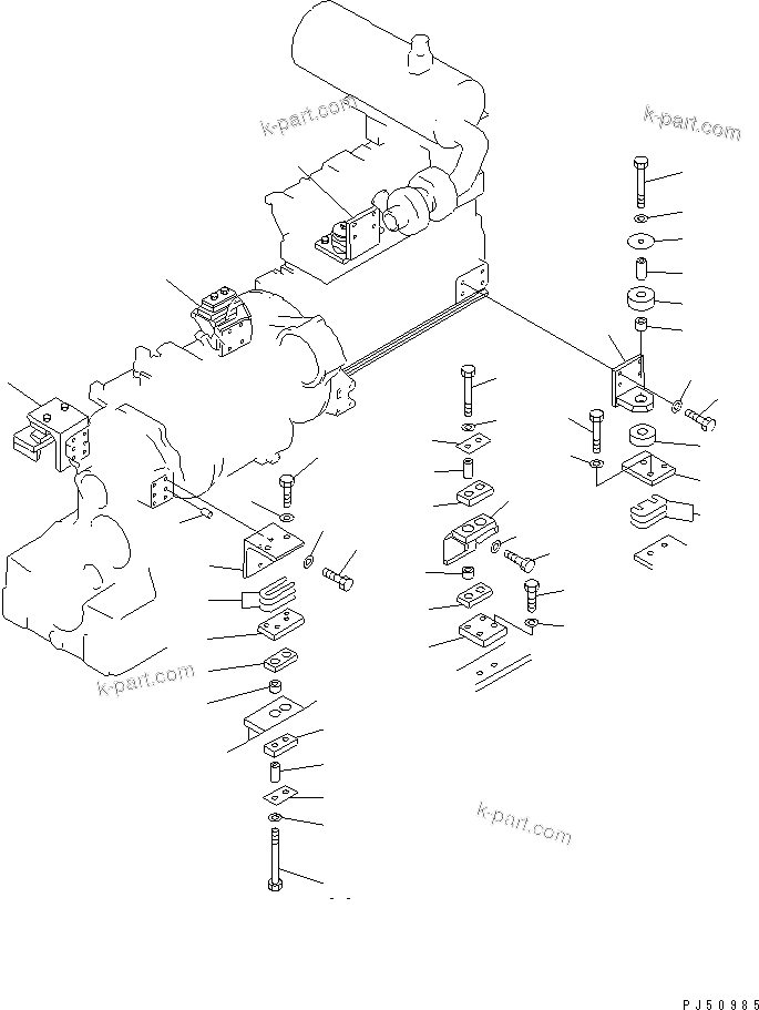 Parts diagram: ENGINE AND TRANSMISSION MOUNTING PARTS(#5001-.) — GD355A-1 S/N 5001-UP