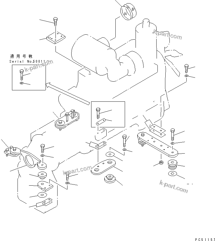 Parts diagram: ENGINE AND TRANSMISSION MOUNTING PARTS — GD725A-1 S/N 50001-UP