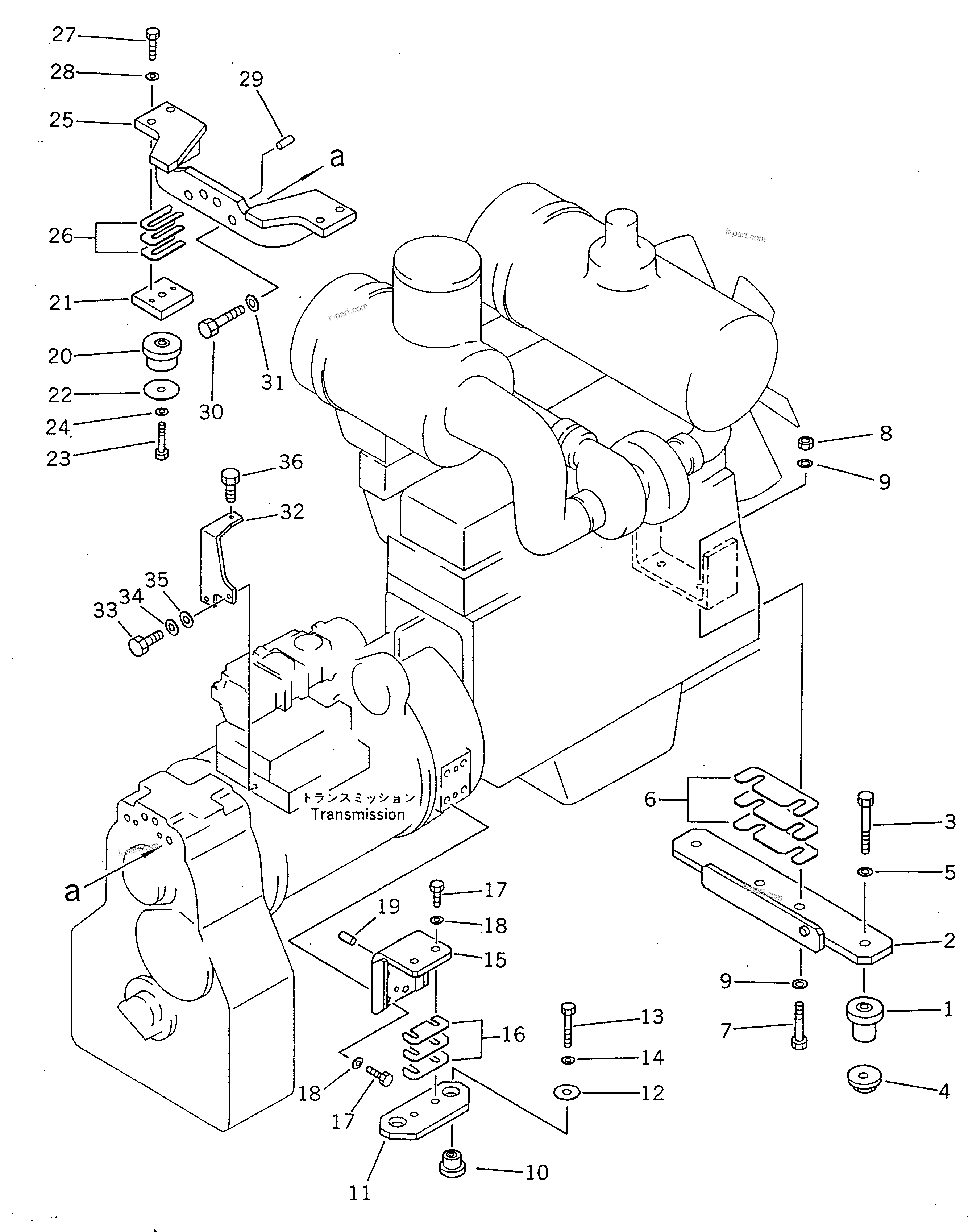 Parts diagram: ENGINE AND TRANSMISSION MOUNTING PARTS(#10002-10004) — GD805A-1 S/N 10002-UP