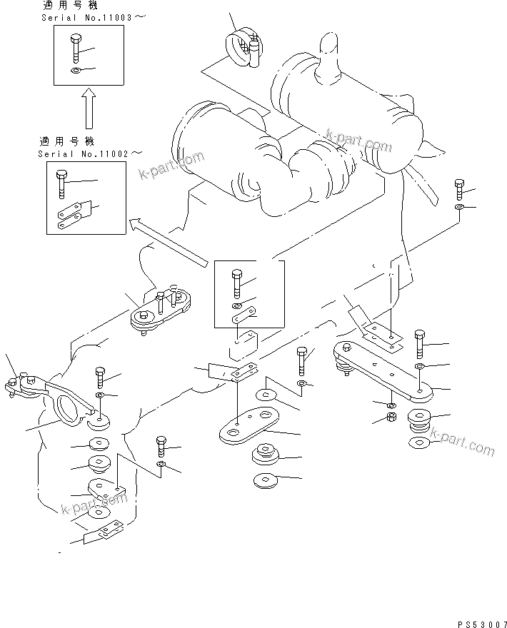 Parts diagram: ENGINE AND TRANSMISSION MOUNTING PARTS — GH320-2 S/N 11001-UP