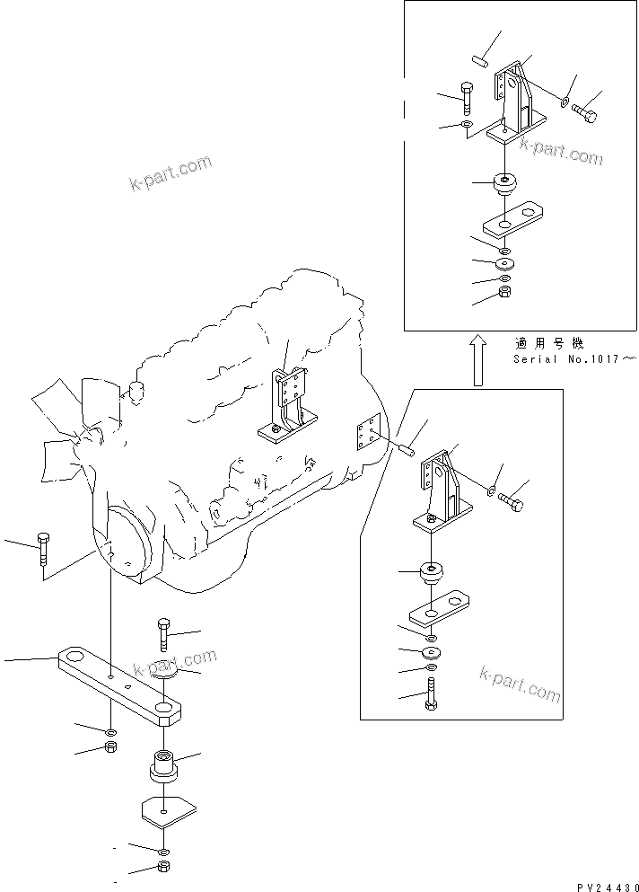 Parts diagram: ENGINE MOUNTING(#1001-1600) — HD255-5 S/N 1001-UP
