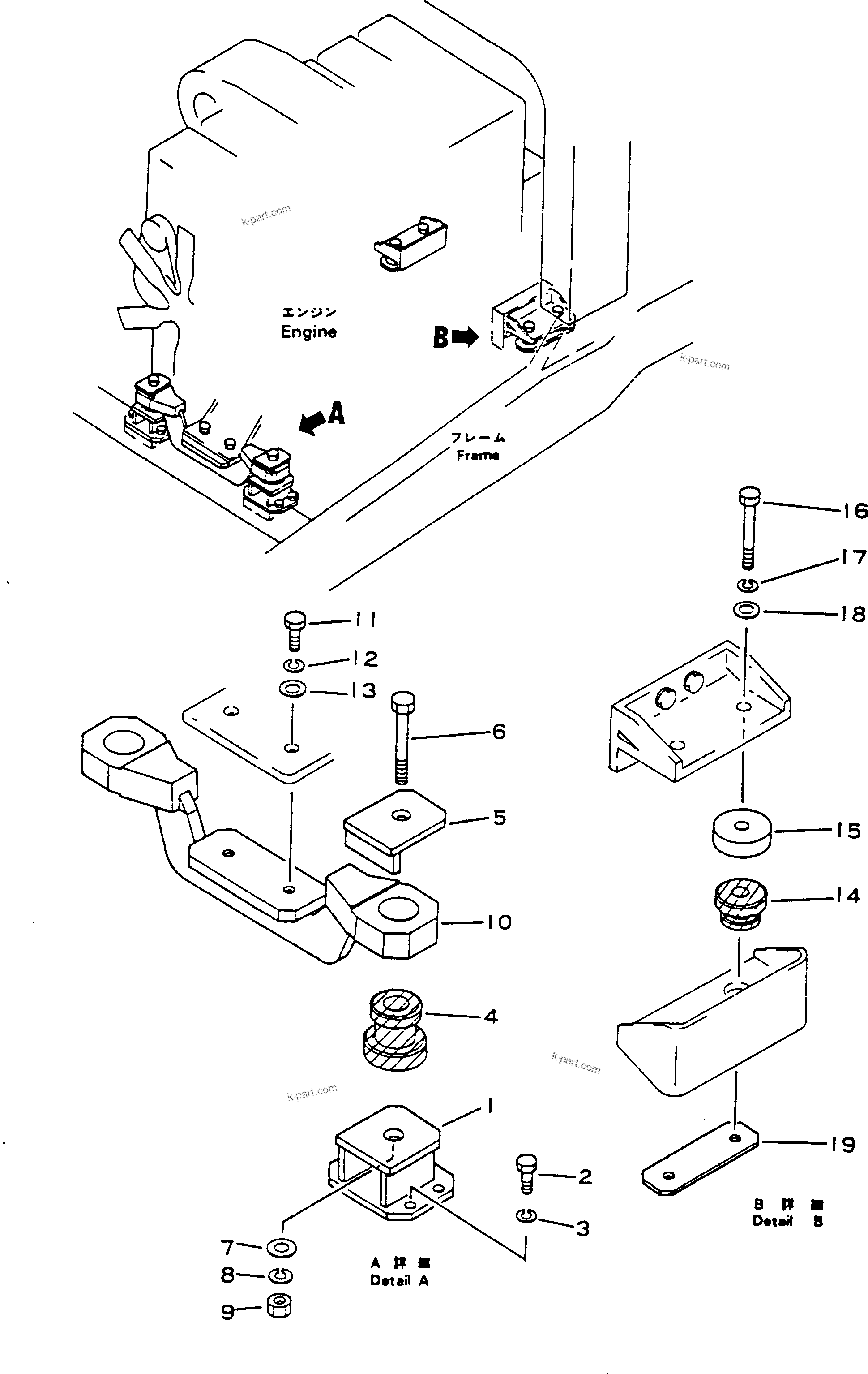 Parts diagram: ENGINE MOUNT — HD325-2 S/N 1002-UP