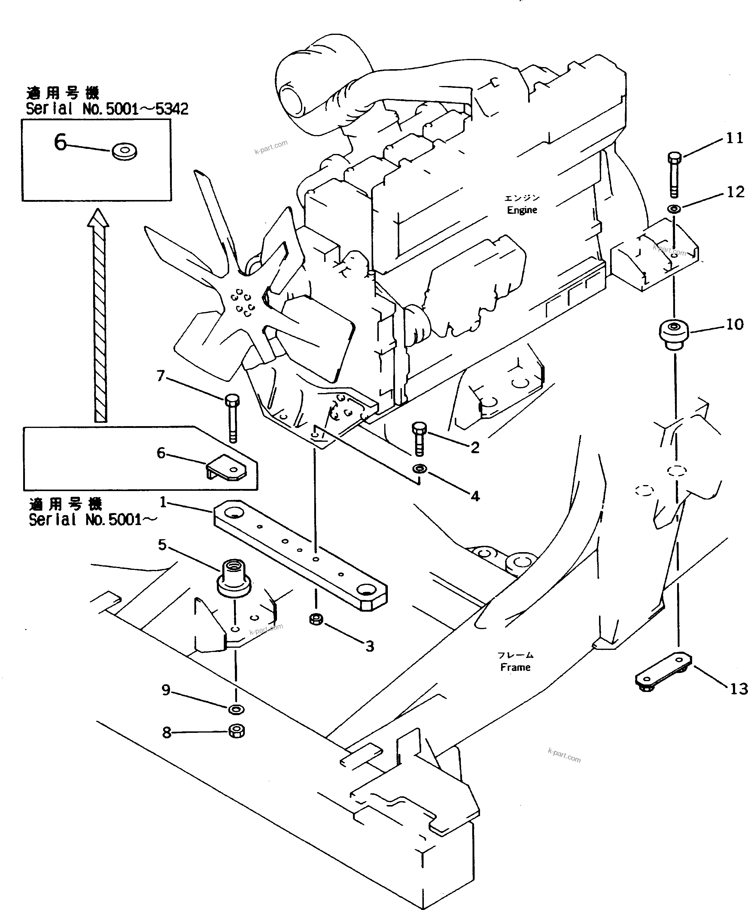 Parts diagram: ENGINE MOUNTING PARTS(#5001-5484) — HD325-6 S/N 5001-UP