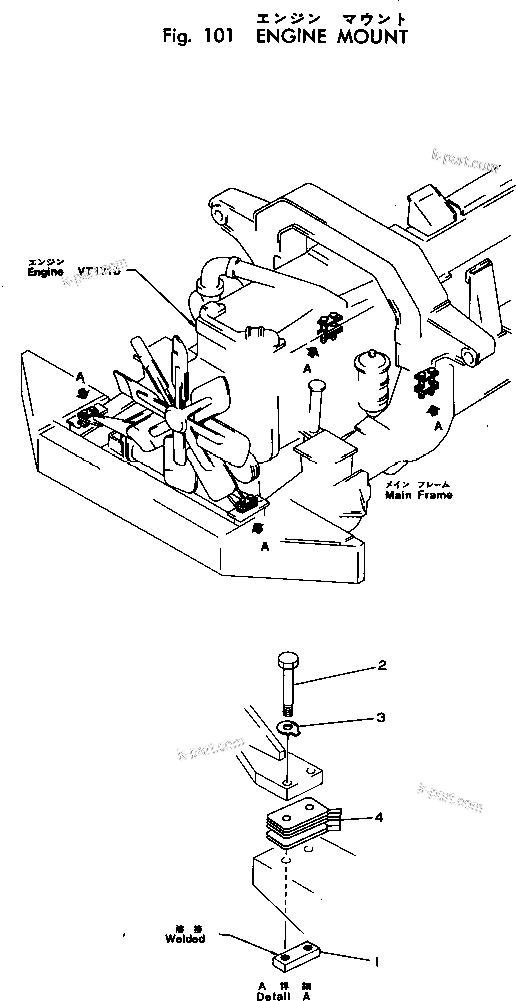 Parts diagram: ENGINE MOUNT — HD460-1 S/N 1002-UP