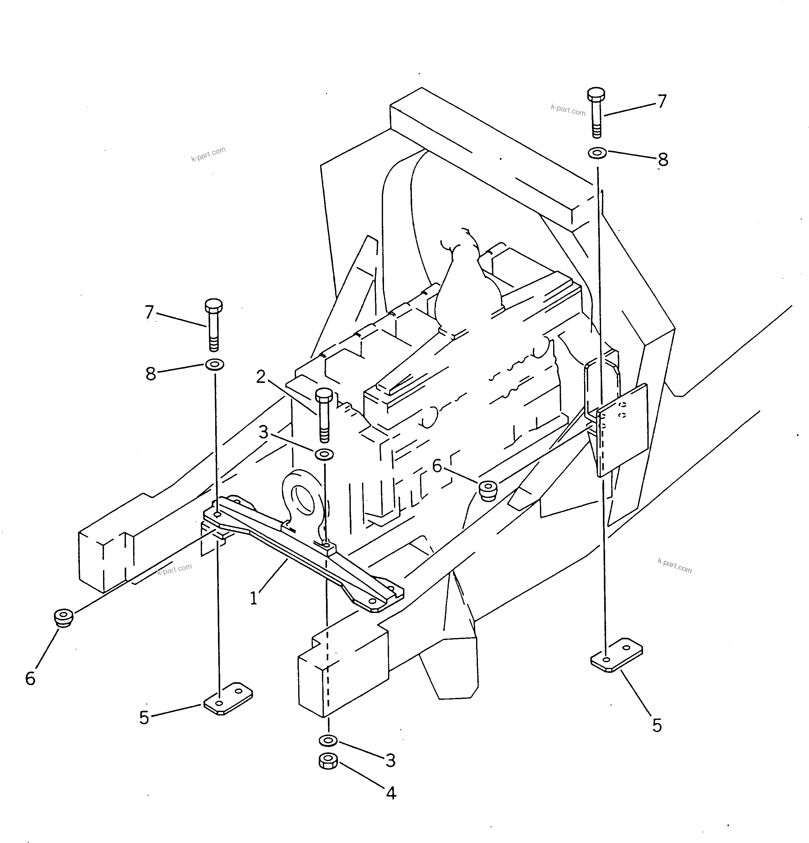 Parts diagram: ENGINE MOUNTING PARTS — HD465-3 S/N 2001-UP