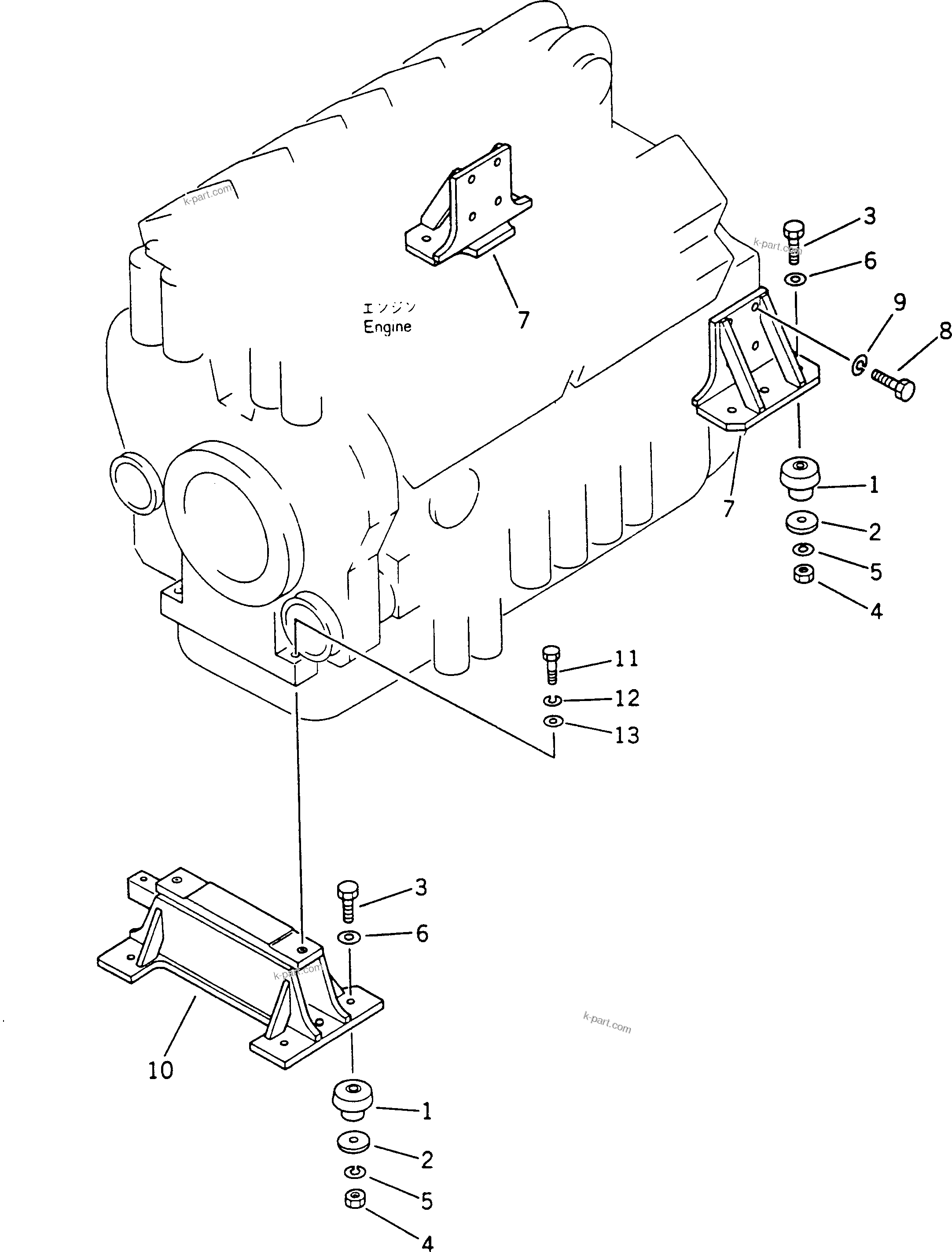 Parts diagram: ENGINE MOUNT — HD785-1 S/N 1002-UP (Small Size Tire Installed)