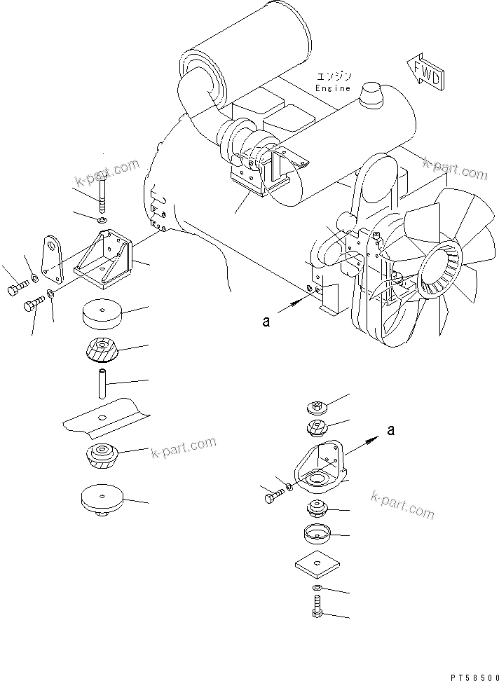 Parts diagram: ENGINE MOUNTING PARTS — JV130WH-1 S/N 21001-UP