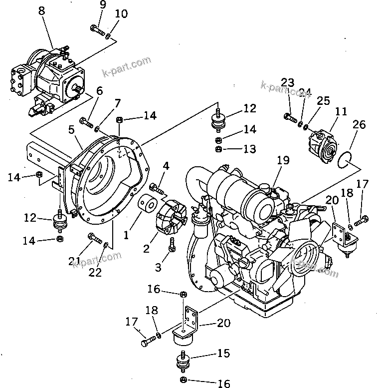 Parts diagram: ENGINE MOUNT — JV25DW-1 S/N 1001-UP