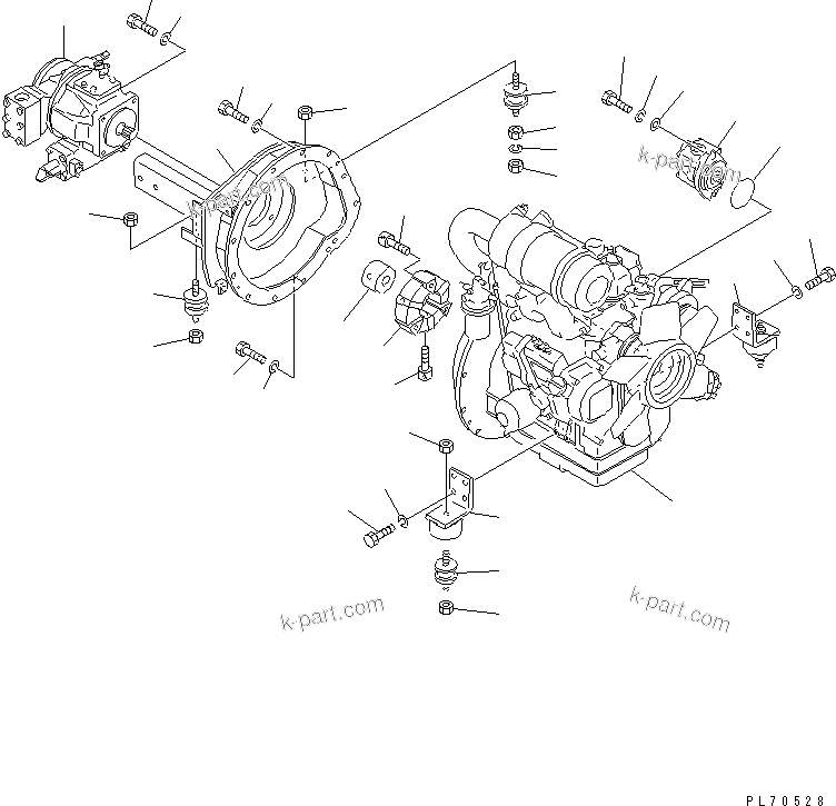 Parts diagram: ENGINE AND PUMP MOUNTING PARTS(#1201-1231) — JV25DW-2 S/N 1201-UP