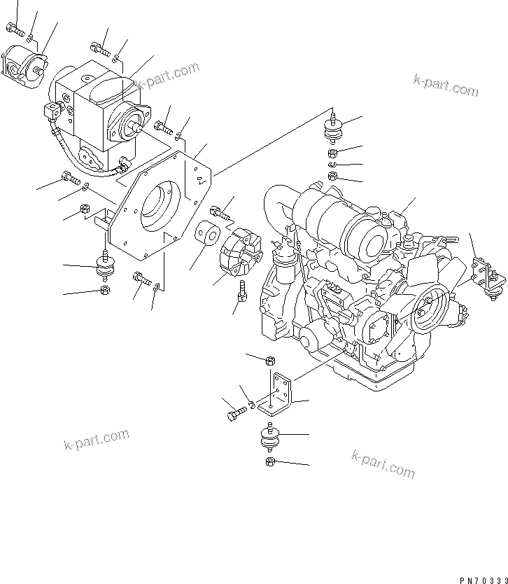 Parts diagram: ENGINE AND MAIN PUMP MOUNTING PARTS(#5001-5496) — JV40CW-3 S/N 5001-UP
