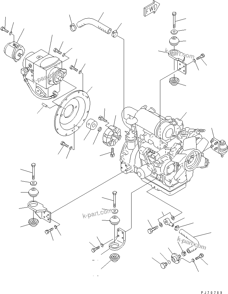 Parts diagram: ENGINE AND MAIN PUMP MOUNTING PARTS — JV40CW-5 S/N 6001-UP