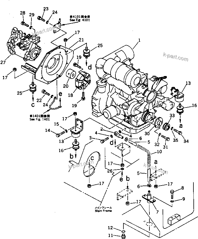 Parts diagram: ENGINE MOUNTING — JW30-1 S/N 1001-UP
