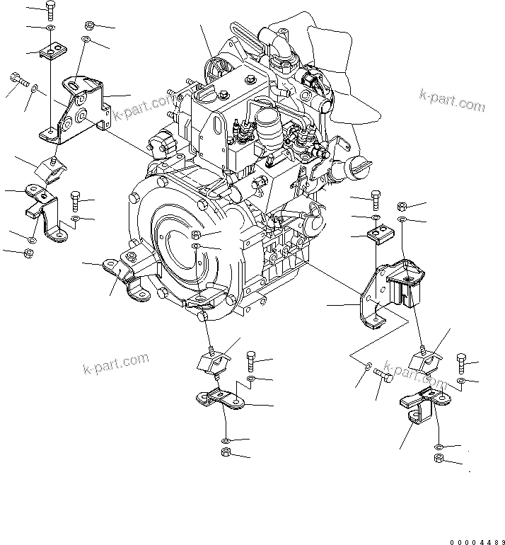 Parts diagram: ENGINE MOUNTING PARTS (ENGINE AND BRACKET) — MX09 S/N 8001-UP