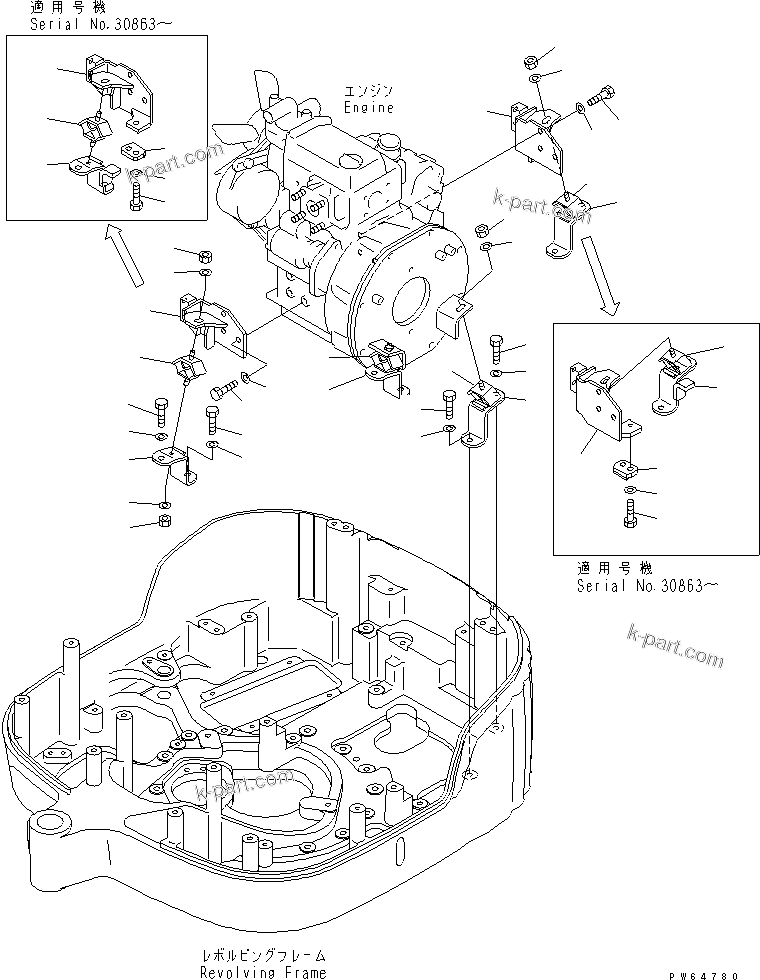 Parts diagram: ENGINE MOUNTING PARTS (BRACKET) — PC10MR-1 S/N 30001-UP