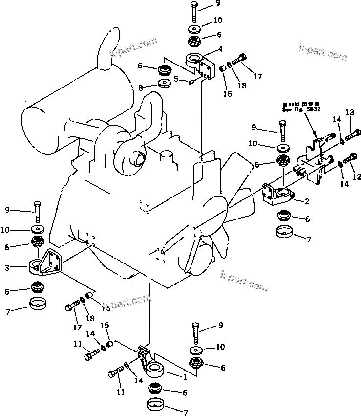 Parts diagram: ENGINE MOUNTING PARTS — PC120-5X S/N 30001-UP