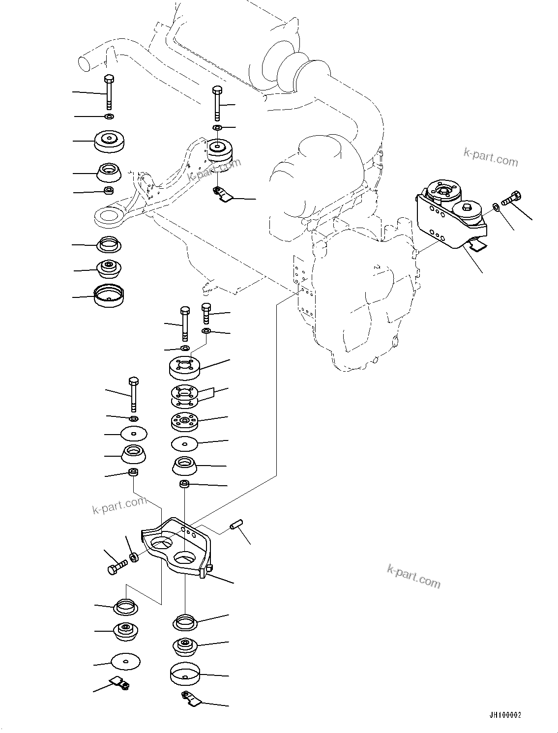 Parts diagram: Engine Mounting, Bracket and Cushion (#50001-) — PC1250-11 S/N 50001-UP