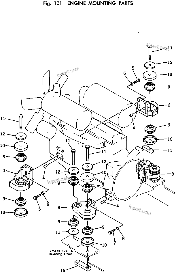 Parts diagram: ENGINE MOUNTING PARTS — PC150LC-1 S/N 1001-UP