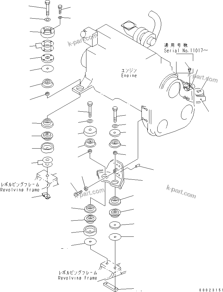 Parts diagram: ENGINE MOUNTING(#11002-) — PC1800-6-M1 S/N 10001-UP