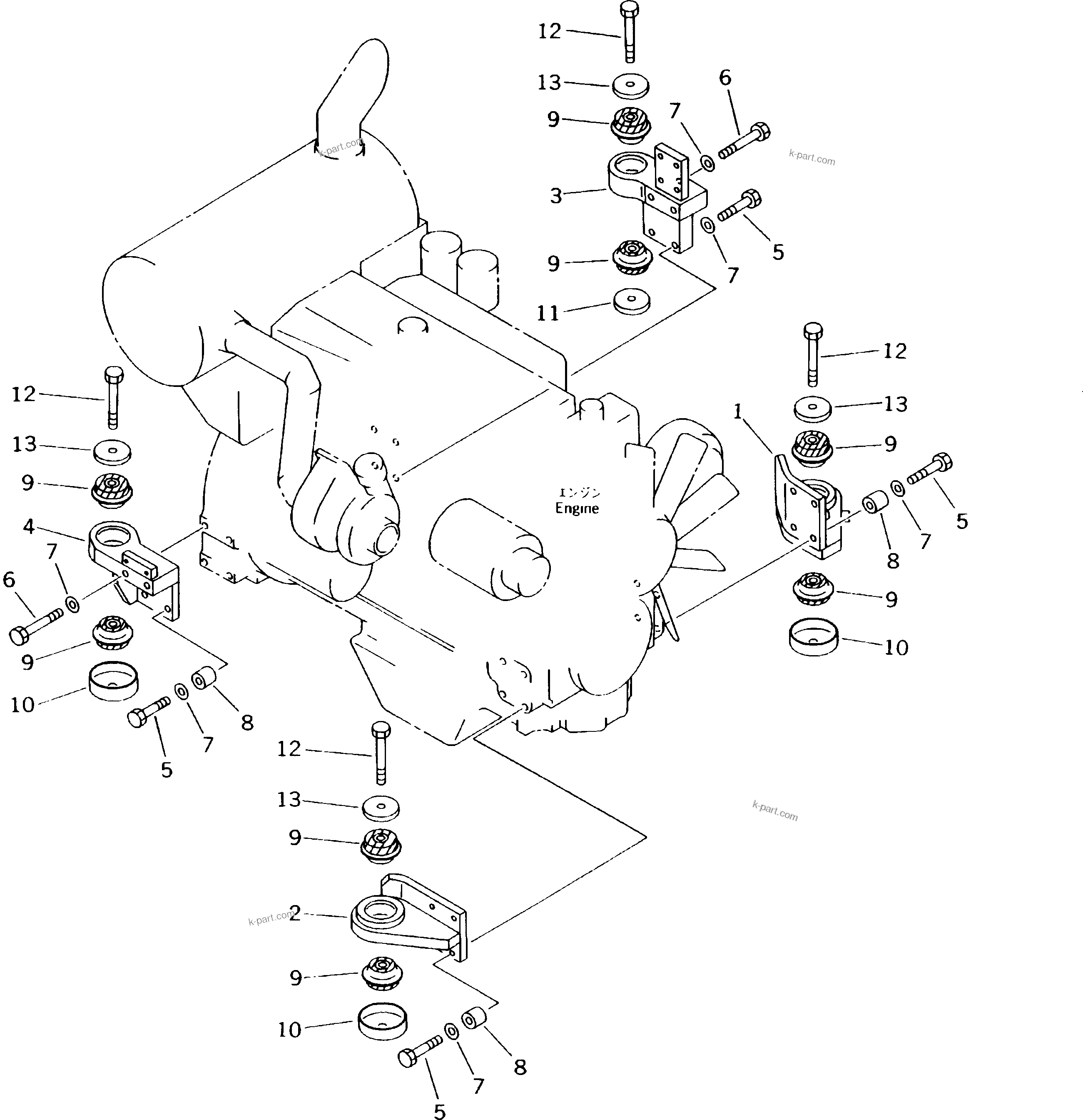 Parts diagram: ENGINE MOUNTING PARTS — PC180NLC-5K S/N K20001-UP