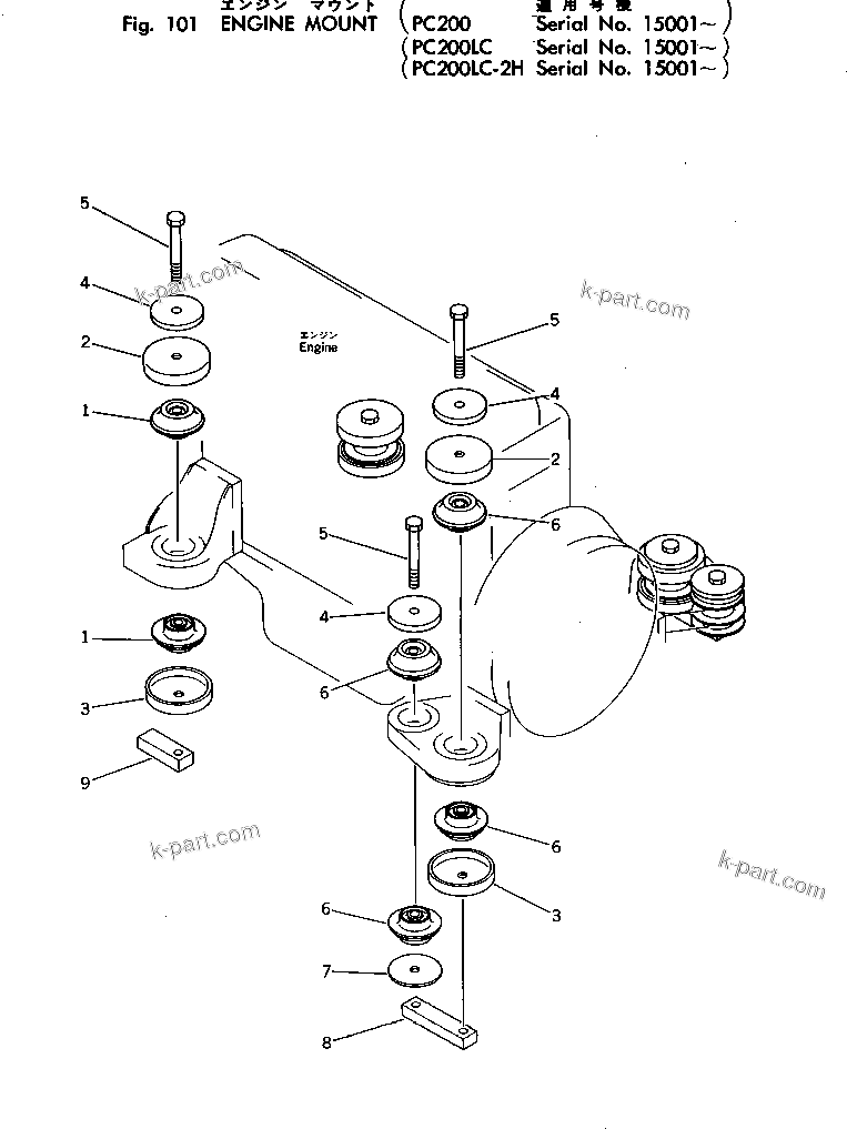 Parts diagram: ENGINE MOUNT (PC200) — PC200-2 S/N 15001-UP
