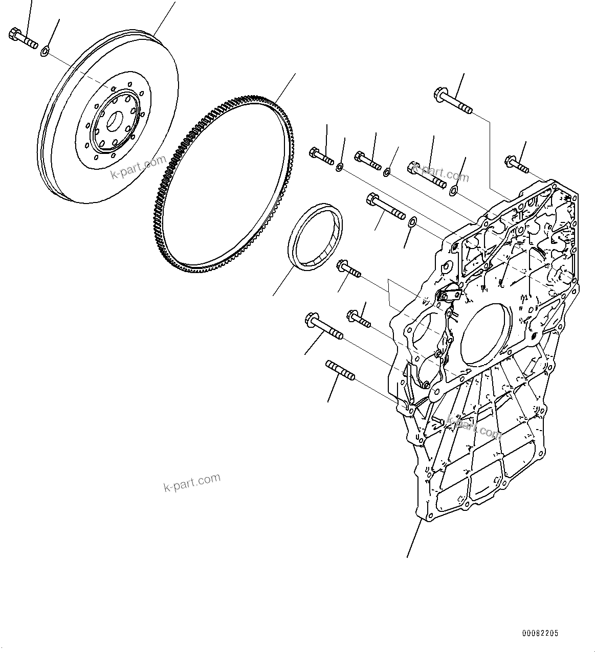 Parts diagram: Flywheel (#1118-) — PC200-8E0 S/N 1118-UP (Hybrid Spec.)