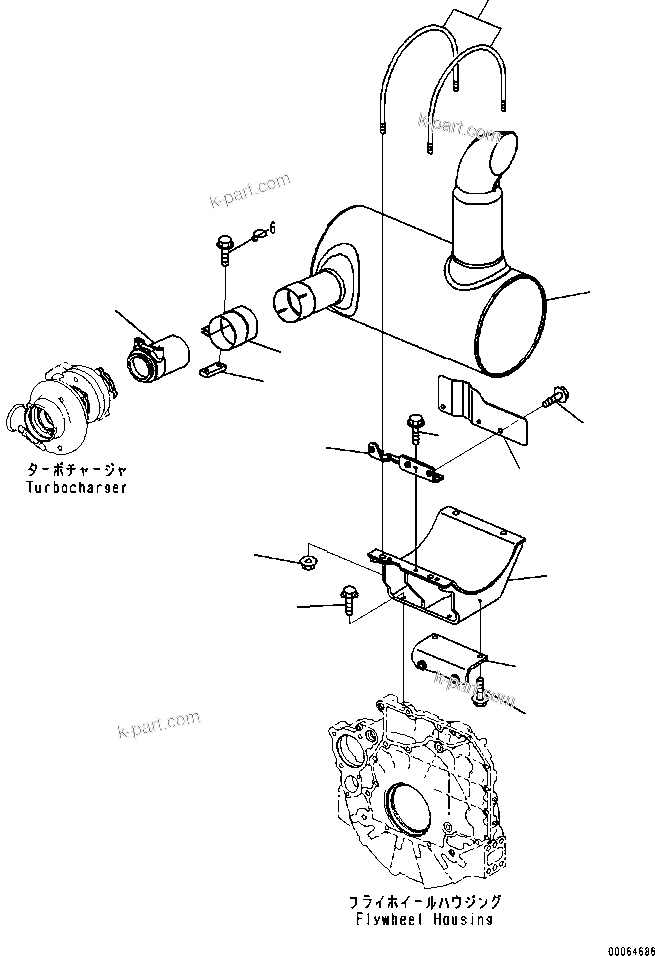 Parts diagram: EXHAUST MUFFLER AND MOUNTING BRACKET — PC200F-8M0  S/N B10001-UP