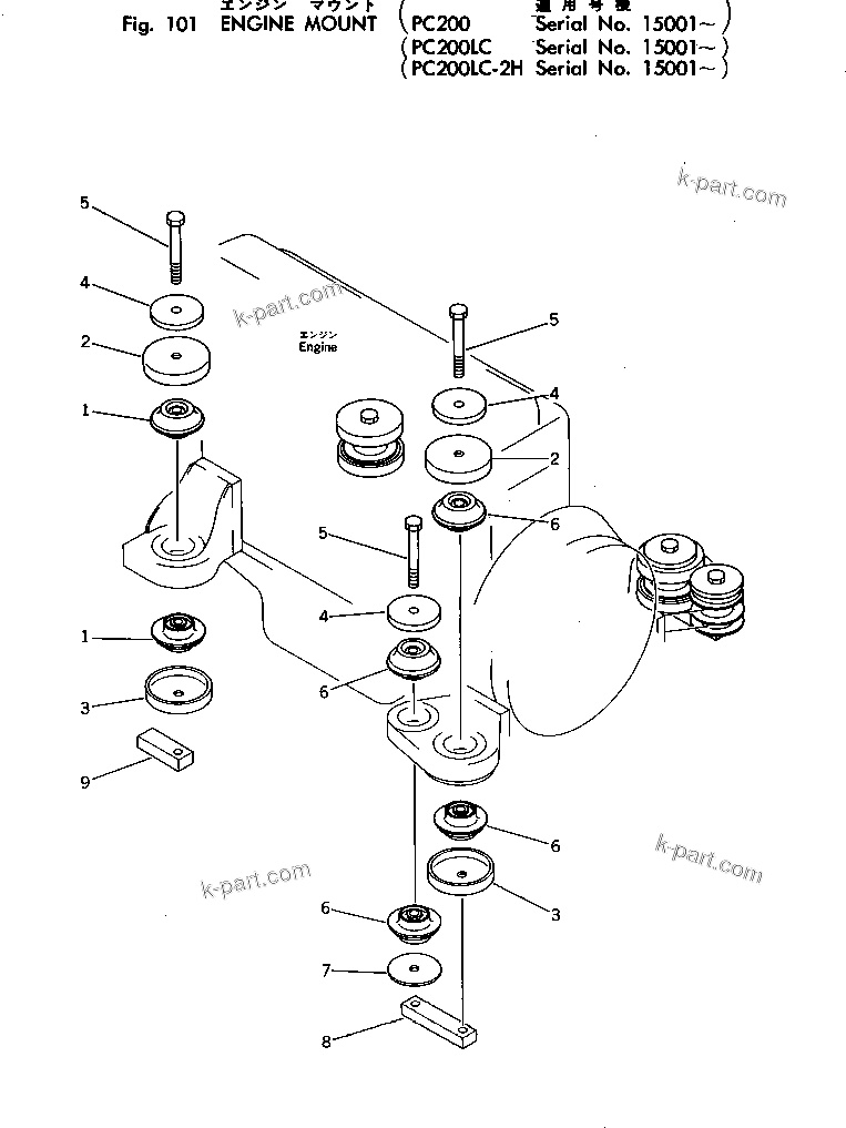 Parts diagram: ENGINE MOUNT — PC200LC-2 S/N 15001-UP