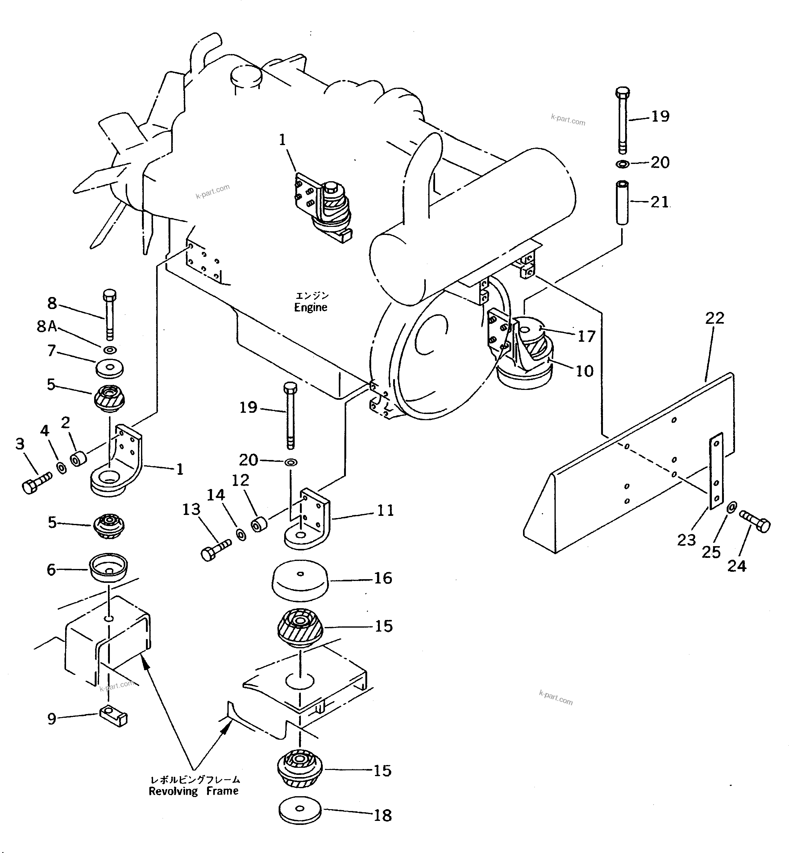Parts diagram: ENGINE MOUNTING PARTS — PC200LC-5C S/N 45001-UP (Custom Spec.)