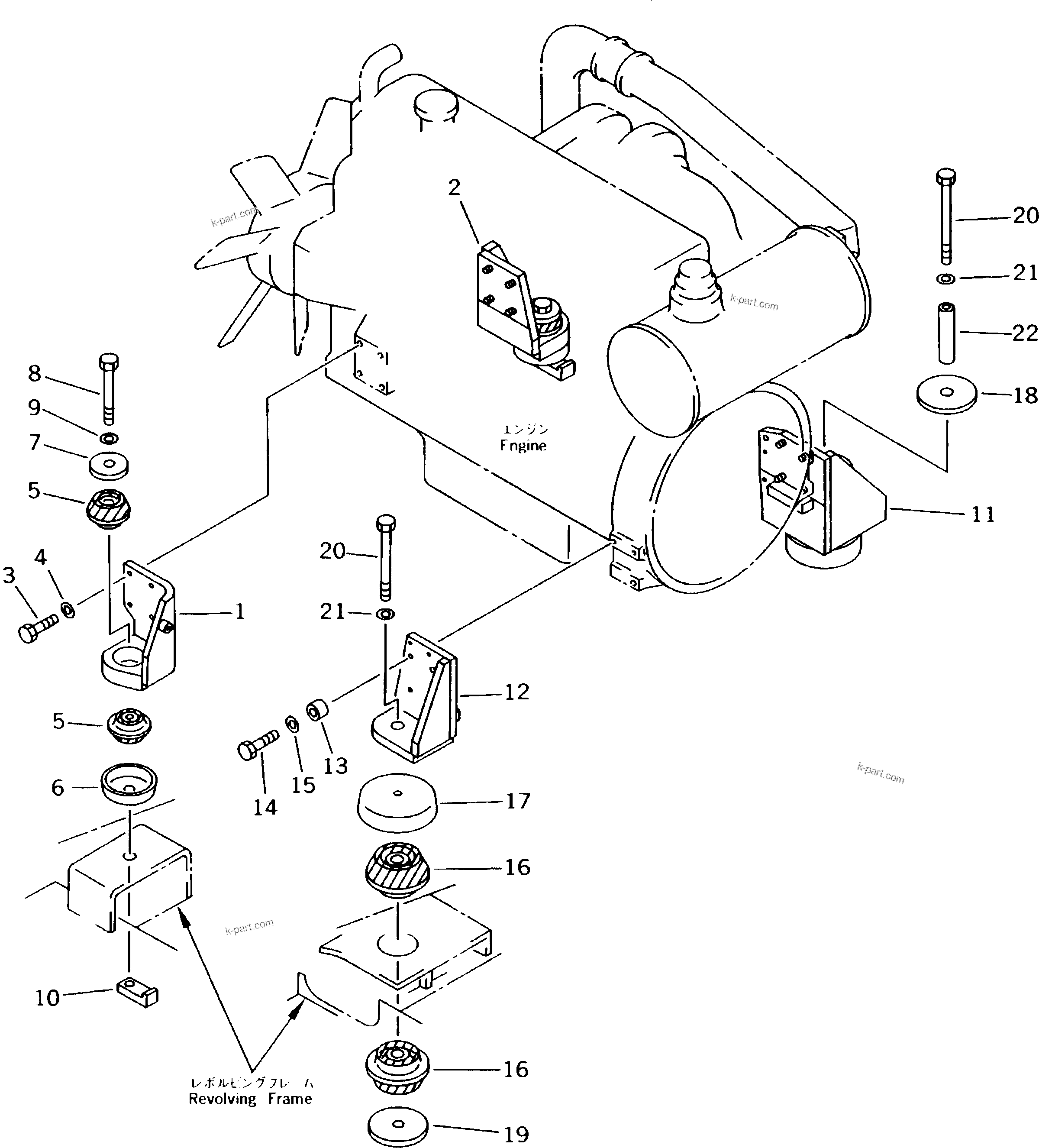 Parts diagram: ENGINE MOUNTING PARTS — PC210-5K S/N K20001-UP