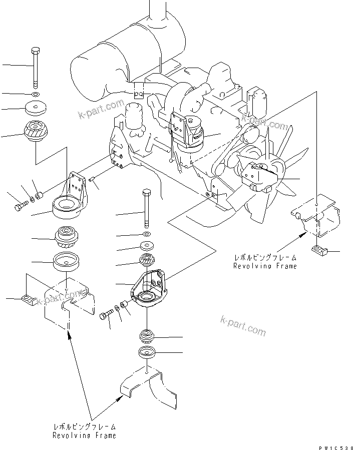 Parts diagram: ENGINE MOUNTING (BRACKET AND CUSHION) — PC210-7K S/N K40001-UP