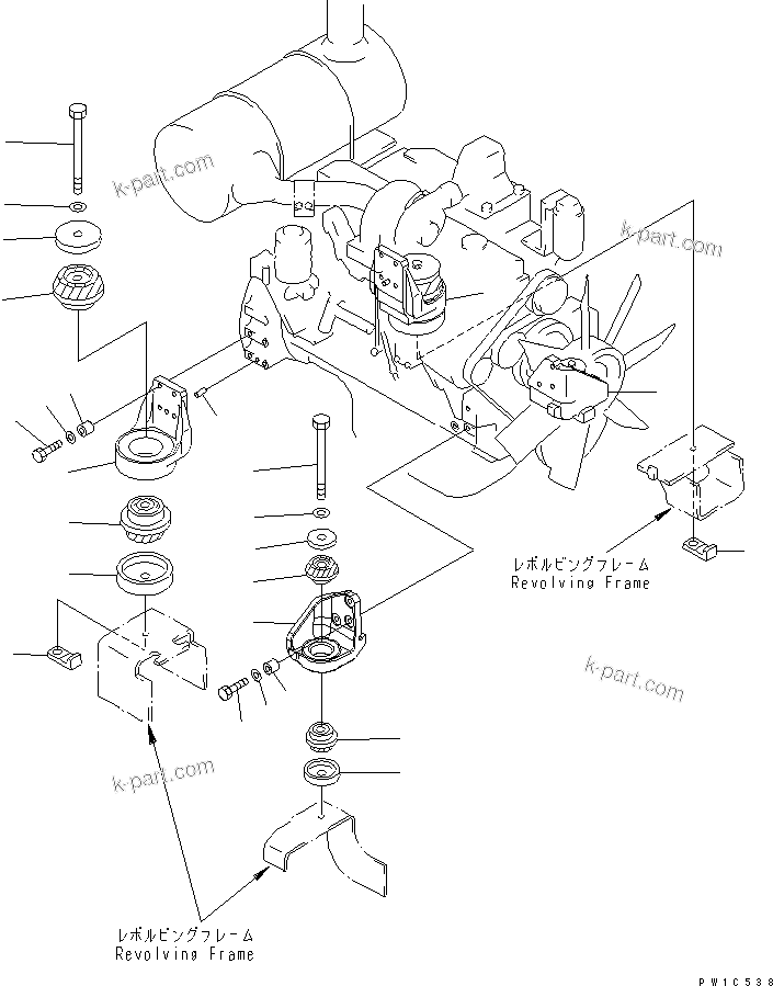Parts diagram: ENGINE MOUNTING (BRACKET AND CUSHION) — PC210NLC-7K S/N K40001-UP