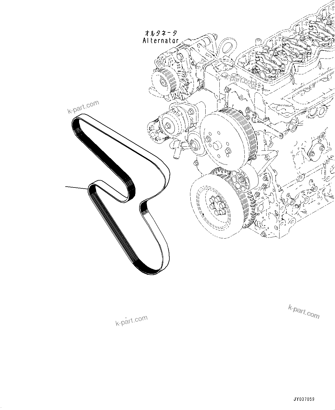Parts diagram: Cooling Fan Belt, (For 85Amp.Brushless Alternator) — PC220F-10M0 S/N B20001-UP
