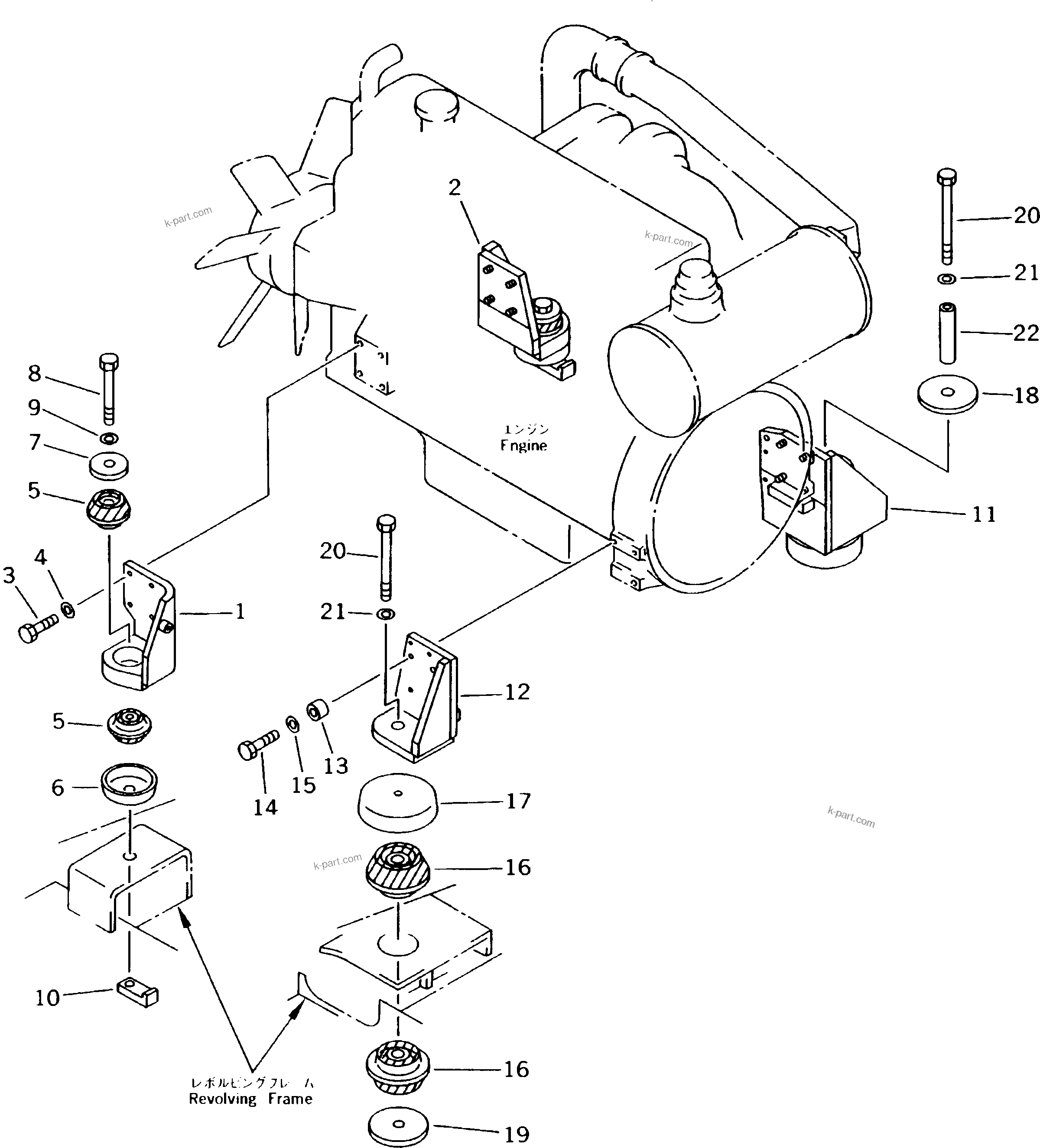 Parts diagram: ENGINE MOUNTING PARTS — PC240LC-5K S/N K20001-UP