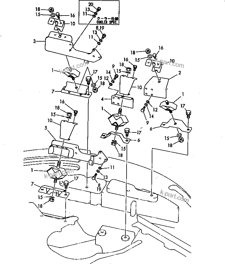 Parts diagram: ENGINE MOUNTING PARTS — PC40FR-1 S/N 10001-UP