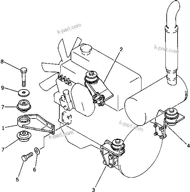 Parts diagram: ENGINE MOUNTING PARTS — PC60U-3 S/N 3801-UP
