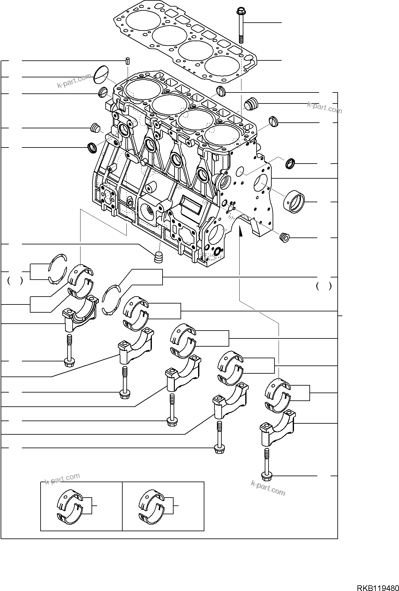 Parts diagram: ENGINE UNIT, CYLINDER BLOCK — PC80MR-5E0 S/N F70001 AND UP