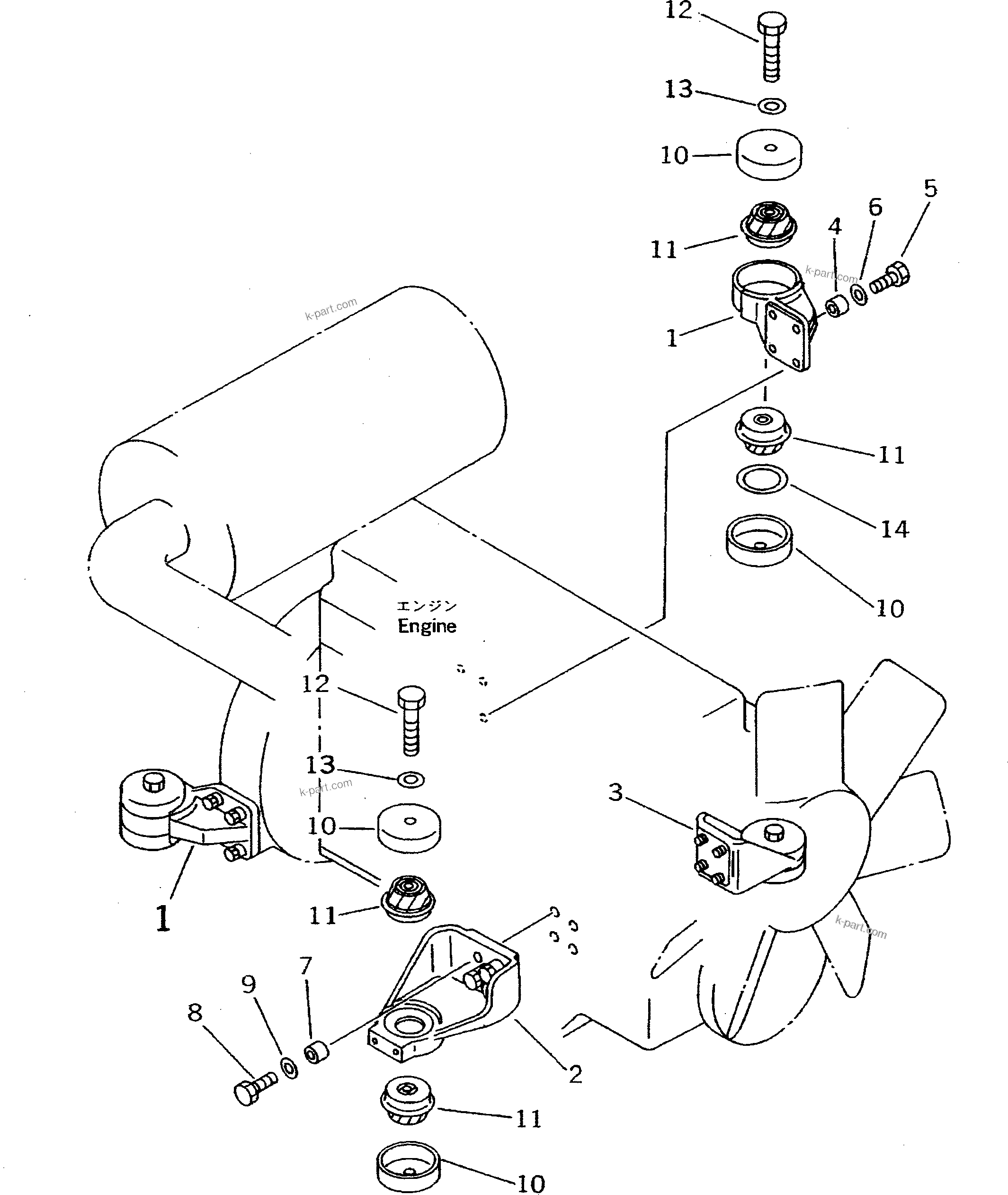 Parts diagram: ENGINE MOUNTING PARTS — PW100S-3 S/N 1601-UP