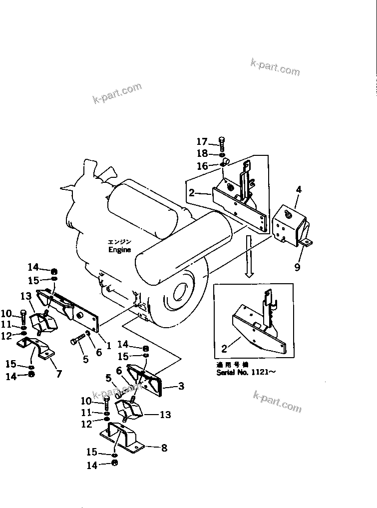 Parts diagram: ENGINE MOUNTING PARTS — PW30-1 S/N 1001-UP