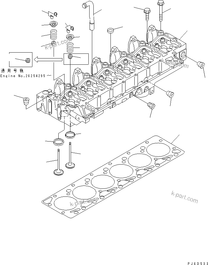 Parts diagram: CYLINDER HEAD — SA6D102E-1G S/N 26216613-UP