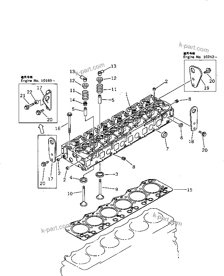 Parts diagram: CYLINDER HEAD — SA6D108-1A S/N 10001-UP