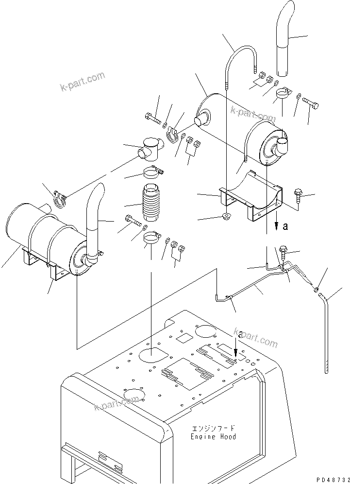Parts diagram: DOUBLE EXHAUST MUFFLER AND PIPE (SUPER SILENT SPEC.)(#50001-) — WA100SSS-3A-S S/N 50001-52999