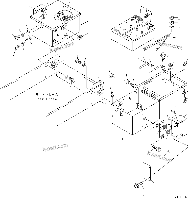 Parts diagram: BATTERY AND BATTERY BOX (WITH ROTARY SNOW REMOVER)(#50001-) — WA300-3A-XW S/N 50001-52999