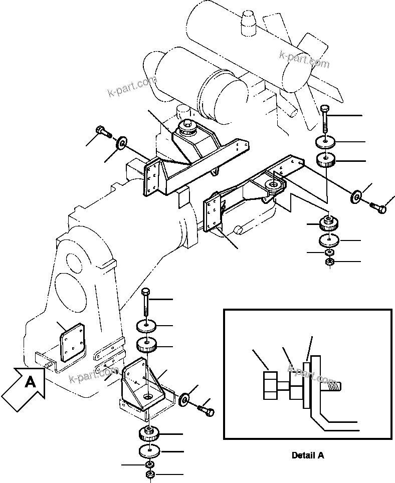 Parts diagram: FIG NO. 1001 ENGINE AND TRANSMISSION MOUNTING — WA380-1LC S/N A45001-UP