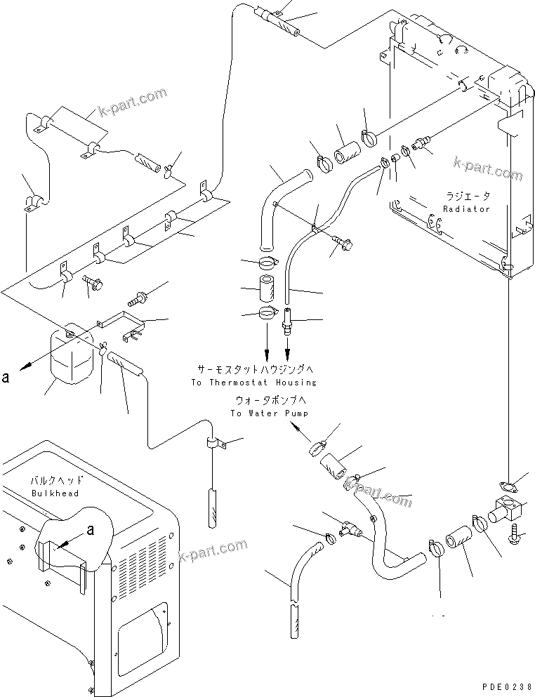 Parts diagram: RADIATOR PIPING (WITH TACHOGRAPH)(#50001-) — WA400-3A-SW S/N 50001-52999