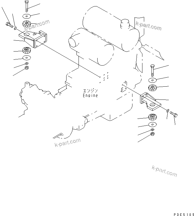 Parts diagram: ENGINE MOUNTING PARTS — WA400-3A S/N 53001-UP