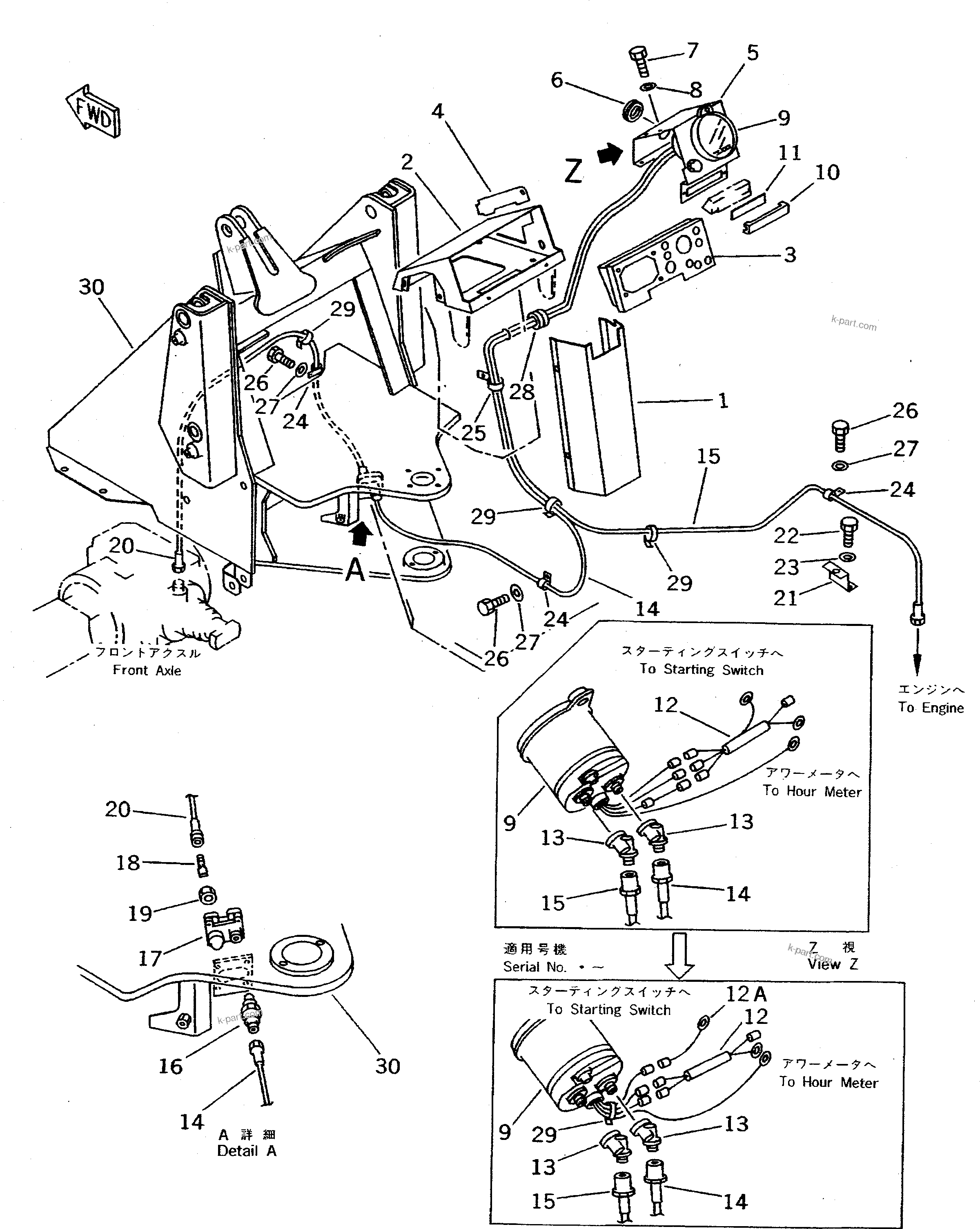 Parts diagram: TACHOGRAPH(#10001-11999) — WA70-1-SN S/N 10001-UP